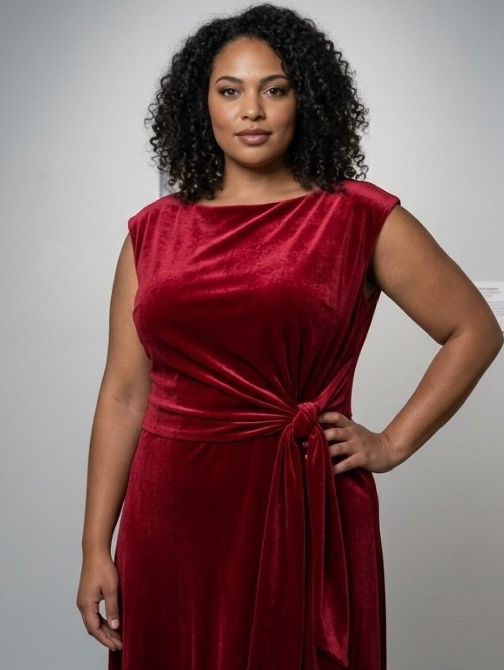 Tahari Arthur S. Levine Red Velvet Side Knot Sleeveless Cocktail Dress Size 16